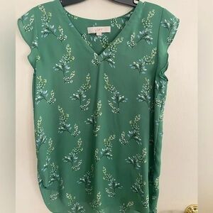 LOFT Green Flutter Sleeve Blouse Relaxed Fit